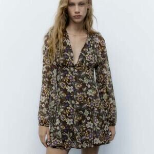 ZARA Floral Empire Waist Dress Size Small NWT